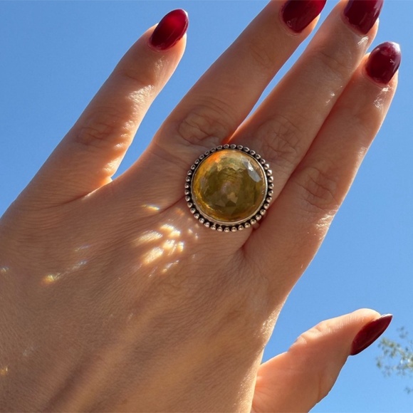 Vintage Sajen Sterling Silver Adjustable Citrine Dome Ring – Statement Style - Picture 9 of 9